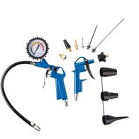 Druckluftzubehörset mit Manometer und Ausblaspistole. Gezeigt von vorne.