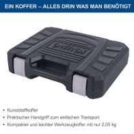 Der Werkzeugkoffer WZK49 von Scheppach ist aus Kunststoff, hat einen praktischen Handgriff für einfachen Transport und ist mit nur 2,05 kg kompakt und leicht.