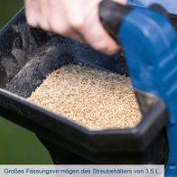 Hochwertiger Streubehälter mit großem Fassungsvermögen von 3,5 Litern für Akku-Handstreuer