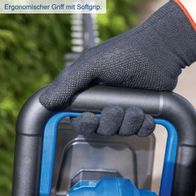 Die Akku Heckenschere BC-HT720-X von Scheppach verfügt über einen ergonomischen Griff mit Softgrip für komfortables Arbeiten.