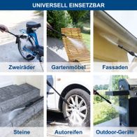 Universal einsetzbare Hochdruckreiniger-Anwendungen für Zweiräder, Gartenmöbel, Fassaden, Steine, Autoreifen und Outdoor-Geräte