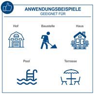 Der Hochdruckreiniger HCE2550 eignet sich für Hof, Baustelle, Haus, Pool und Terrasse. Geeignet für verschiedene Anwendungen wie Reinigung von Hof, Baustelle, Haus, Pool und Terrasse.