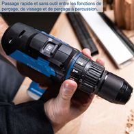 The cordless impact drill C-CD45-X by Scheppach offers a quick and tool-free change between drilling, screwing, and hammer drilling. It features a torque of 45 Nm and 19+1 torque settings.