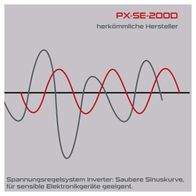 Der Inverter Stromerzeuger PX-SE-2000 bietet eine saubere Sinuskurve, ideal für empfindliche Elektronikgeräte. Herkömmliche Hersteller zeigen eine unregelmäßige Kurve im Vergleich zur stabilen Kurve des PX-SE-2000.