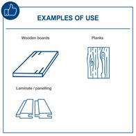 Illustrations of wooden board shapes and plank designs: flat, curved and profiled wood planks, and laminate/paneel profiles
