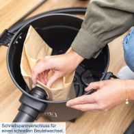 Der Elektro-Nass-/Trockensauger VC16 Scheppach verfügt über einen Schnellspannverschluss für einen schnellen Beutelwechsel.