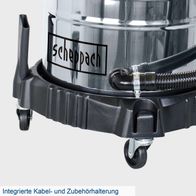 Integrierte Halterung für Kabel und Zubehör an einem mobilen Staubsauger