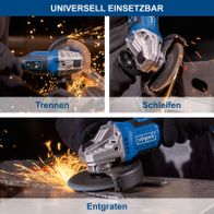Universal-Akku-Winkelschleifer mit Funktionen für Trennen, Schleifen und Entgraten