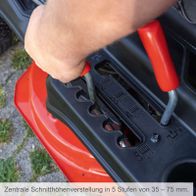 Zentrale Schnitthöhenverstellung in 5 Stufen von 35 – 75 mm.