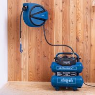 Automatik Druckluft Schlauchtrommel AHR15 Scheppach: 15m Schlauchlänge, max. 15 bar Arbeitsdruck, 180° schwenkbar, tragbar, mit Autostopp.