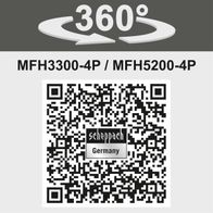 Das 4in1 Benzin Multigartengerät MFH3300-4P von Scheppach bietet einen 360°-Schwenkbereich für flexible Nutzung. Es kombiniert Freischneider, Rasentrimmer und Hochentaster in einem Gerät. QR-Code für weitere Informationen.