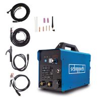 Das 3in1 Kombi-Schweißgerät WSE4000-CUT von Scheppach bietet MMA-, TIG- und CUT-Funktionen sowie einen Plasmaschneider für bis zu 12 mm. Es verfügt über digitale Steuerung und einen großen Amperage-Bereich von 20-160A.