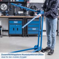Zusammenklappbare Aluminiumkonstruktion, ideal für den mobilen Einsatz. Traglast max. 200kg, Länge: 1000-1650 mm, Höhe: 740mm.