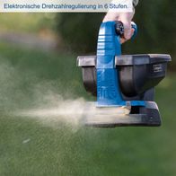 Der Akku-Handstreuer C-GSP800-X von Scheppach bietet eine elektronische Drehzahlregulierung in 6 Stufen für präzise Anwendung.