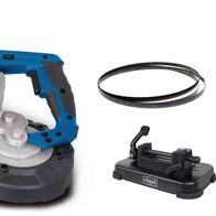 Scheppach-Bandsäge mit Zubehör: Band, Halterung und Werkzeugaufsatz