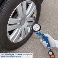 Das 13-teilige Zubehörset ermöglicht einen vielseitigen Einsatz. Enthält einen 5m Schlauch und verschiedene Aufsätze für unterschiedliche Anwendungen.