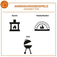 Der Aschesauger IX-AS20 IXES eignet sich für Kamin, Holzkohleofen und Grill. Die Illustrationen zeigen die Anwendungsbeispiele.