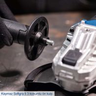 Akku-Winkelschleifer mit Softgrip und dreistelliger Positionierung.