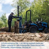3-Punkt-Aufnahme-System mit 560 kg Hubkraft für vielseitige Anbaugeräte wie Holzspalter und Wippkreissägen