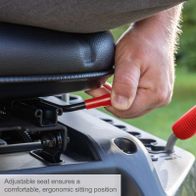 The petrol ride-on lawnmower MR225-61 by Scheppach features an adjustable seat ensuring a comfortable, ergonomic sitting position.