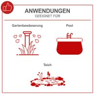 Die Scheppach Schmutzwasserkombipumpe DWP400 eignet sich für Gartenbewässerung, Pools und Teiche. Sie hat eine Fördermenge von 9000 Litern pro Stunde und einen Pumpendruck von 0,6 bar. Die Eintauchtiefe beträgt 7 Meter.