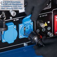 Diesel-Stromerzeuger mit 5000 Watt Nennleistung, 1x 12V-Anschluss und 2x 230V-Steckdosen für Scheppach SG5200D