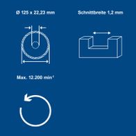 Trennscheiben-Set mit 12 Stück, Ø 125 mm, Schnittbreite 1,2 mm, Länge 22,23 mm für Metallarbeiten