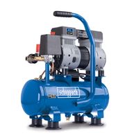 Kompressor HC08Si Scheppach mit 1,5 PS, 162 l/min Ansaugleistung, 6 Liter Tank und 8 Bar Druck. Ölfrei und leise mit 67 dB.