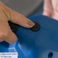 The cordless hand-held vacuum cleaner C-HVC150-X by Scheppach features a large on/off switch for easy use.