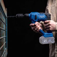 Scheppach Akku-Bohrhammer mit LED-Beleuchtung und Schlagmechanismus, Handgriff mit Akkuschalter