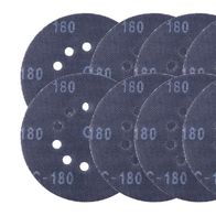 Scheppach Schleifgitter Set mit 10 Teilen, Durchmesser 225 mm. Enthält 5x K80 und 5x K180. Gezeigt von oben.