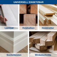 Mögliche Holzverbindungen für präzise Akzent- und Gehrungsschnitte: Laminat, Holzlatten, Balken, Sockelleisten, Winkelschnitte