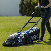 Scheppach Akku-Rasenmäher BC-MP380-X mit Akkugriff und Korbaufnahme, Schnittbreite 38 cm