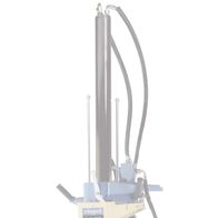 Scheppach Spalttisch mit blauer Arbeitsplatte und grauer Hydraulikvorrichtung. Das Gerät steht auf einem weißen Gestell mit Rädern.