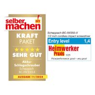 Akku-Schlagschrauber BC-IW350-X von Scheppach mit Kraftpaket-Paket, sehr gut bewertet, 1,4 Preis-Leistungsbewertung.