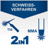 Das Schweißgerät WIG2000-Multi von Scheppach unterstützt die Schweißverfahren TIG und MMA. Es bietet eine 2-in-1-Funktion für flexibles Schweißen.