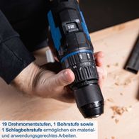 Die Akku-Schlagbohrmaschine C-CD45-X Scheppach bietet 19 Drehmomentstufen, 1 Bohrstufe und 1 Schlagbohrstufe für material- und anwendungsgerechtes Arbeiten.