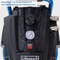 Der Scheppach Kompressor HC35V verfügt über ein Manometer und einen Druckminderer für die optimale Regelung des Arbeitsdrucks.