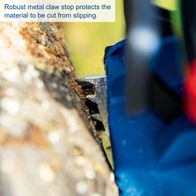 Robust metal claw prevents the material to be cut from slipping.