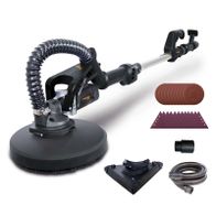 Der Scheppach Wand- und Deckenschleifer DWS10 Woodster mit variabler Drehzahl. Inklusive Rund- und Eck-Schleifkopf, zwei Schleifplatten und flexibler Schlauch. 710W Leistung für präzises Schleifen.