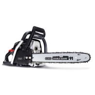 Benzinkettensäge mit Oregon Double Guard 91 Kette, niedrigem Rückschlag und 35 cm Schnittlänge. Gezeigt von der Seite.