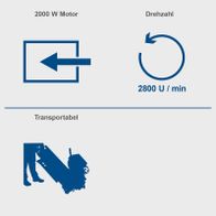 Steintrennmaschine HSM4000 mit 2000-Watt-Motor, 2800 U/min Drehzahl und transportabel.