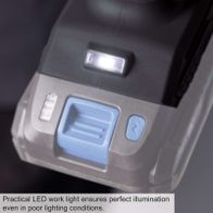 Practical LED work light ensures perfect illumination even in poor lighting conditions.