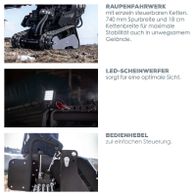 Wanderfahrwerk mit individuell steuerbaren Ketten, 740 mm Spurbreite und 18 cm Kettenbreite für maximale Stabilität in unwegsamem Gelände