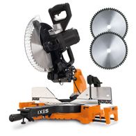 Kapp-, Zug- und Gehrungssäge IX-KZP305 IXES mit 220-240 V. Ausgestattet mit zwei Sägeblättern für präzises Schneiden. Ideal für verschiedene Holzarbeiten.