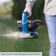 Elektronische Drehzahlregulierung in sechs Stufen für präzises Bediengefühl beim Akku-Handstreuer
