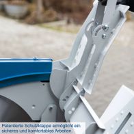 Patentierte Schutzklappe für sicheres und komfortables Arbeiten auf der Scheppach-Wippsäge