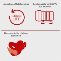 Die Heckenschere HT600 von Scheppach verfügt über ein langlebiges Metallgetriebe und einen leistungsstarken 230 V / 620 W Motor. Sie bietet einen Handschutz für höchste Sicherheit.