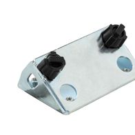 Universal Schleifstütze 110, Ansicht von oben, zwei schwarze Knöpfe, zwei Löcher, Metallplatte.