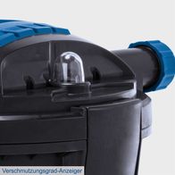 Der Teichdruckfilter Set PFS8000 von Scheppach verfügt über einen Verschmutzungsgrad-Anzeiger, der den Reinigungsbedarf anzeigt. Mit einer Fördermenge von 2500 L/h und einer 11 W UV-C Lampe sorgt er für sauberes Wasser im Teich.